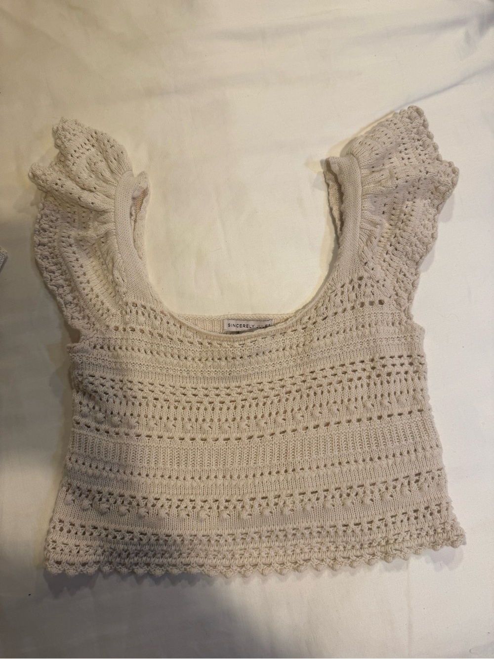 Crochet Square-Neck Knit Crop Top - Cream - Picture 4 of 5